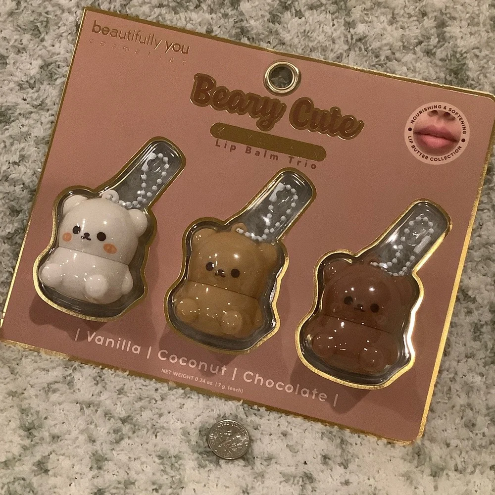 Beary Cute Flavored Lip Balm Trio Bear Keychains Set NWT 3x .24 oz - Picture 15 of 16
